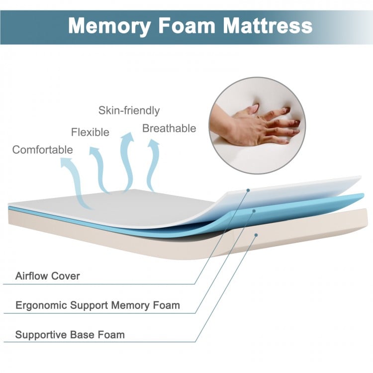 Folding guest bed with a 75 x 31.5 inch memory foam mattress, featuring a removable cover and stable steel frame for.