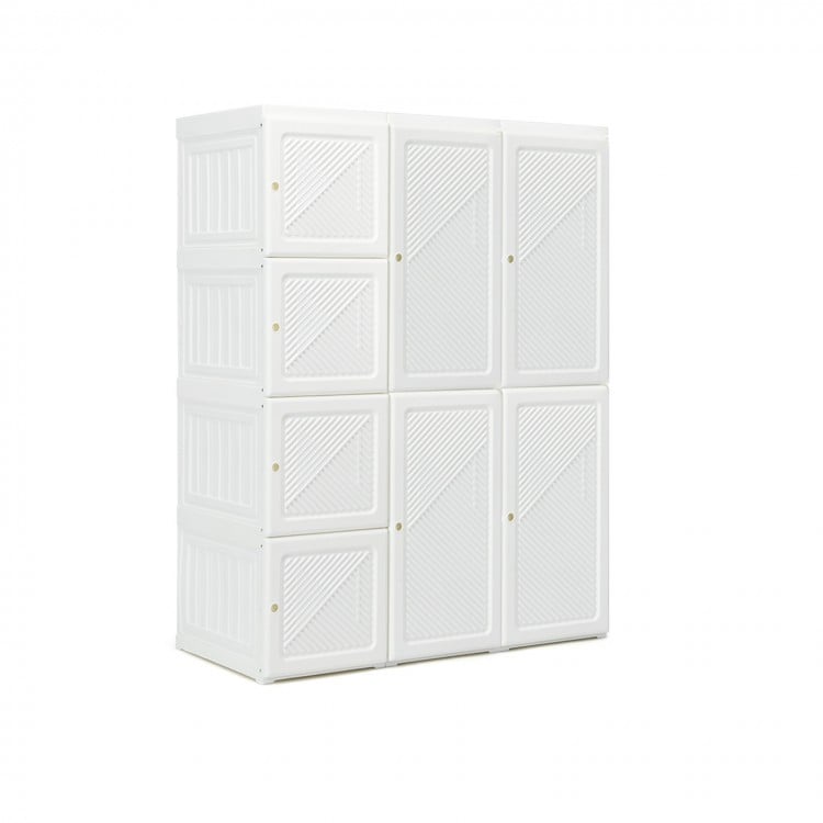Foldable closet organizer with 8 cubby storage, featuring magnet doors, compact design for versatile home use.