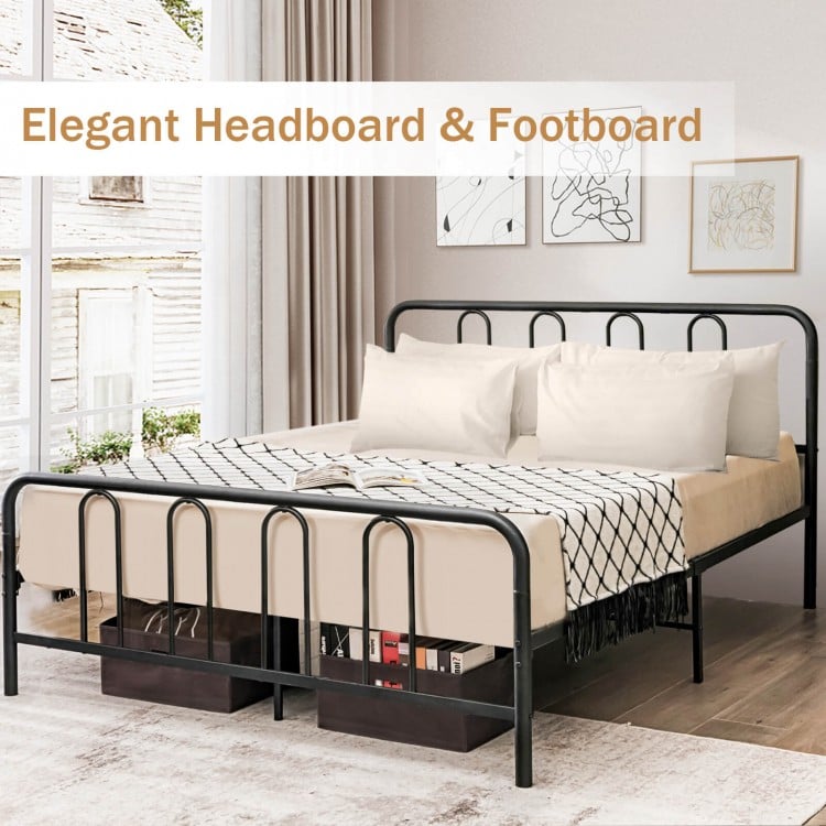 Full/Queen size metal bed frame with elegant headboard and footboard, featuring sturdy rustproof construction and.