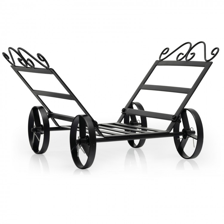 Compact firewood rack with wheels in rustproof steel, featuring elegant design and raised base for air circulation.