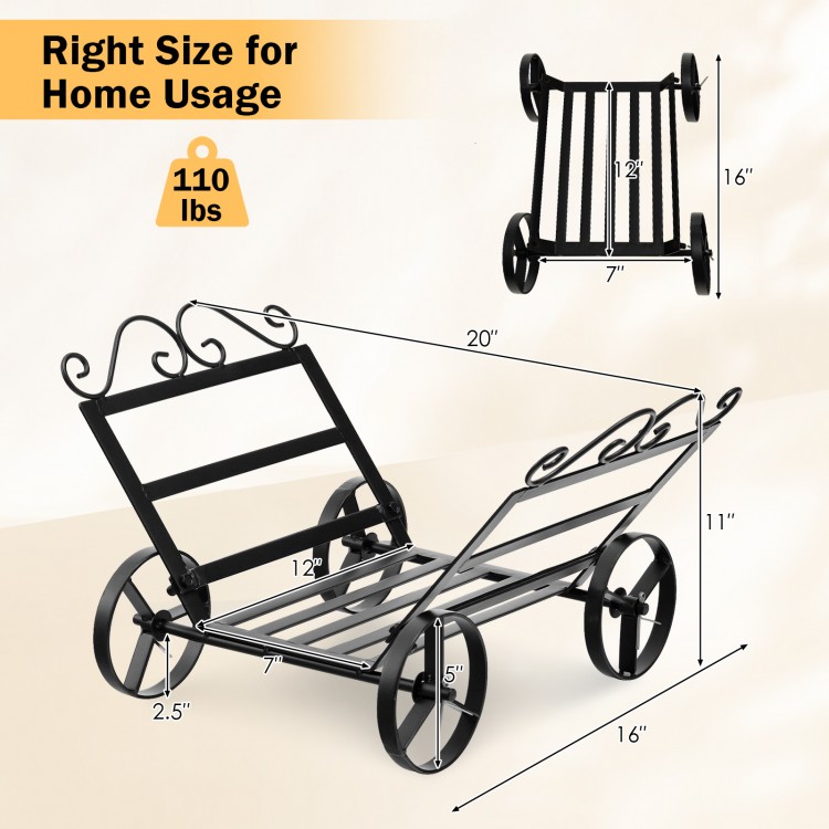 Compact firewood rack with wheels, rustproof steel, 2.5" raised base for air circulation, ideal for indoor and outdoor.