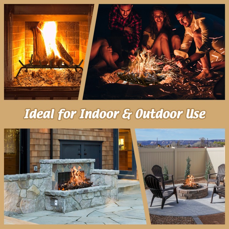 Wrought iron fireplace grate for outdoor fire pits, featuring a V-shaped design and raised base for optimal airflow.
