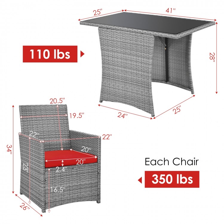 3-piece patio rattan furniture set featuring cushioned armrest sofa and smooth tempered glass table, ideal for outdoor.
