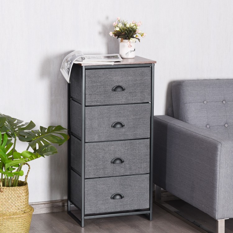 Four-drawer chest storage tower in black with a sturdy steel frame, ideal for organizing items in any room.