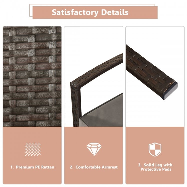 Close-up of the premium PE rattan texture on the patio furniture set, showcasing durability and stylish design.