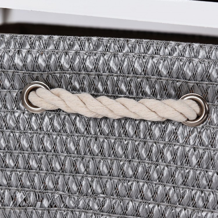 Close-up of the woven basket handle on the Storage Drawer Nightstand, featuring durable rope and a stylish design.