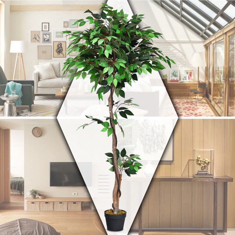 5.5 feet artificial ficus tree with two trunks, offering a lifelike appearance, ideal for enhancing indoor spaces.