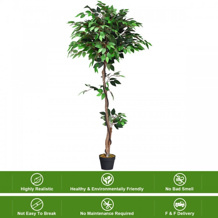 5.5 feet artificial ficus tree with realistic leaves and wood trunks, perfect for home or office decor, no maintenance.