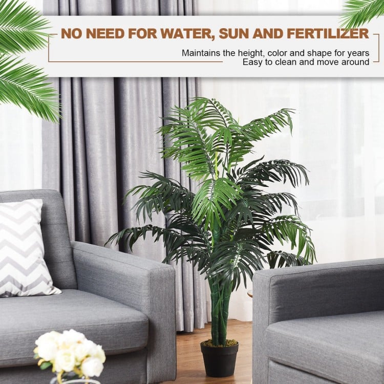 3.5 feet artificial Areca palm tree in a black pot, perfect for home or office decor without maintenance.