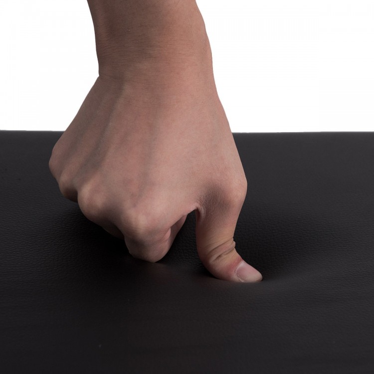 Close-up of the PU leather surface on the solid wood piano bench, showcasing its padded comfort and durability.