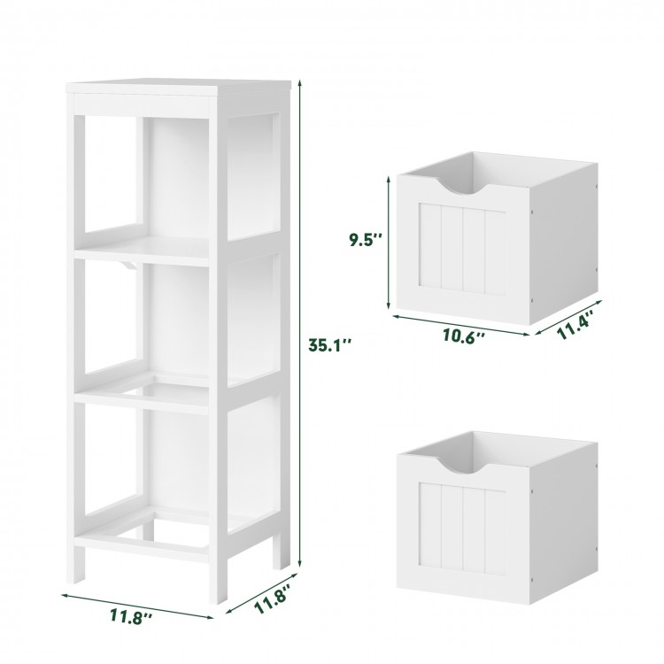 White multifunctional storage floor cabinet with 2 drawers and 1 open shelf, waterproof and mildew-resistant design.