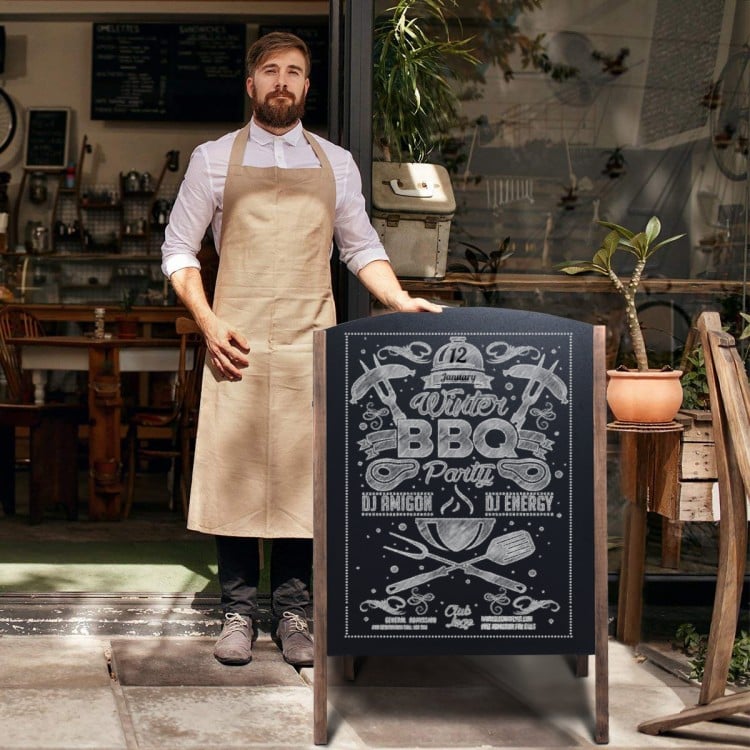40-inch double-sided chalkboard with wood frame, ideal for sidewalk advertising and event announcements.