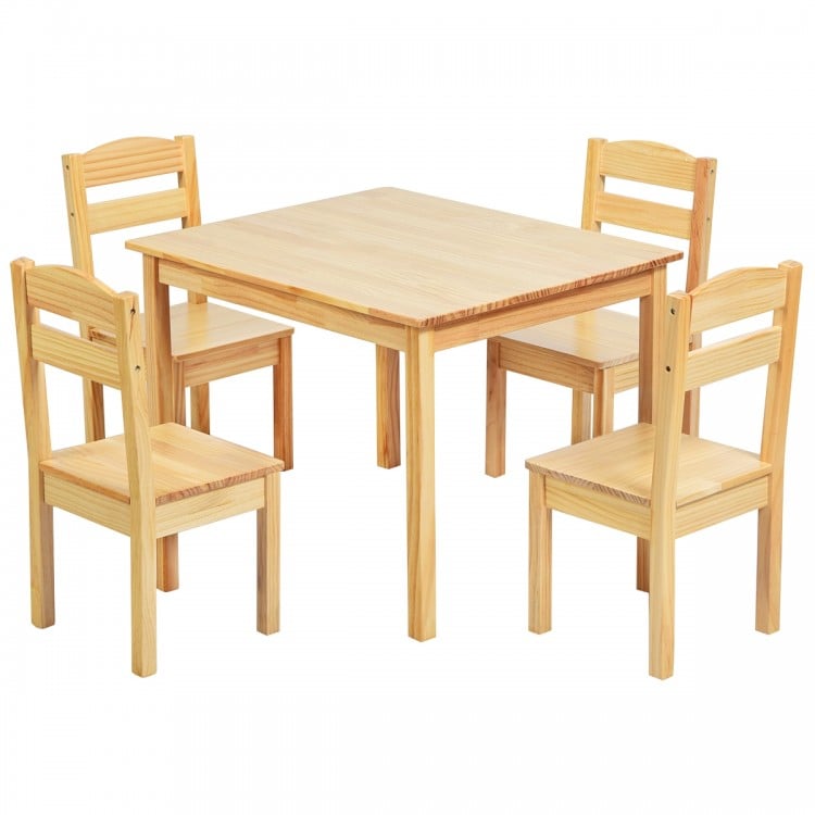 Rectangular table from the 5 Pieces Kids Pine Wood Table Chair Set, sturdy and lightweight, perfect for playroom or.
