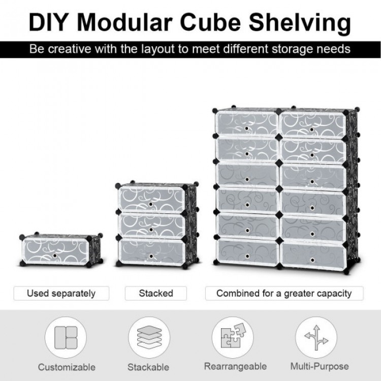 12-cube portable plastic shoe rack with transparent doors, waterproof and dust-proof, ideal for versatile home storage.