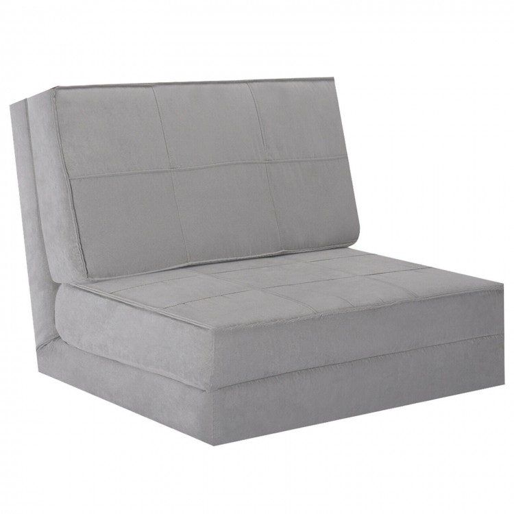 Gray convertible lounger folding sofa sleeper bed with ultra-suede fabric, adjustable to five positions for versatile.