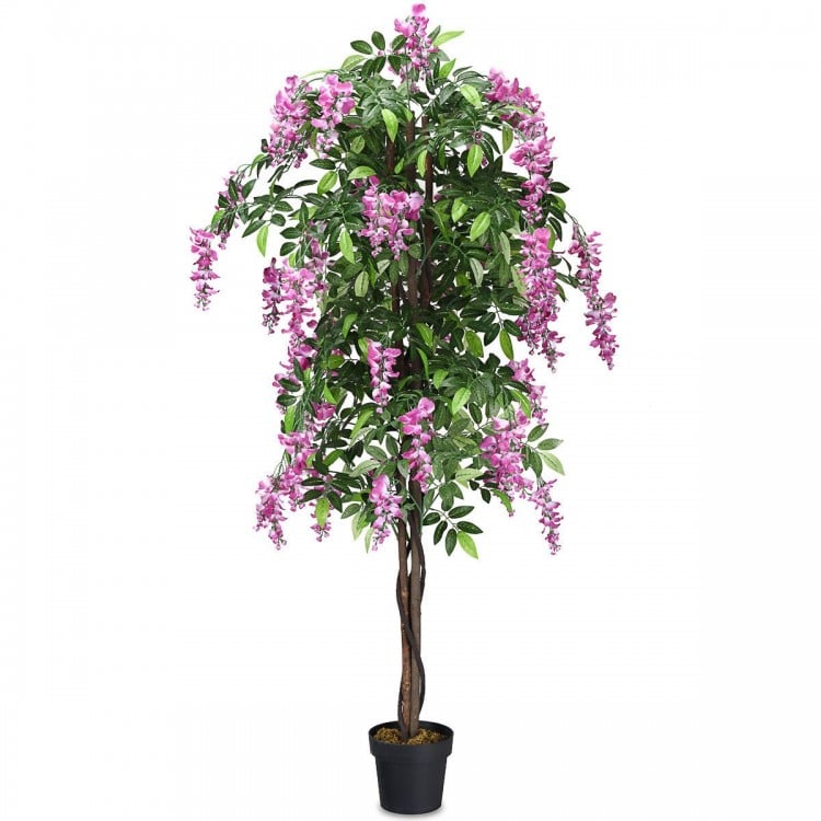 6-feet artificial wisteria tree with pink flowers and adjustable branches, perfect for indoor or outdoor decoration.