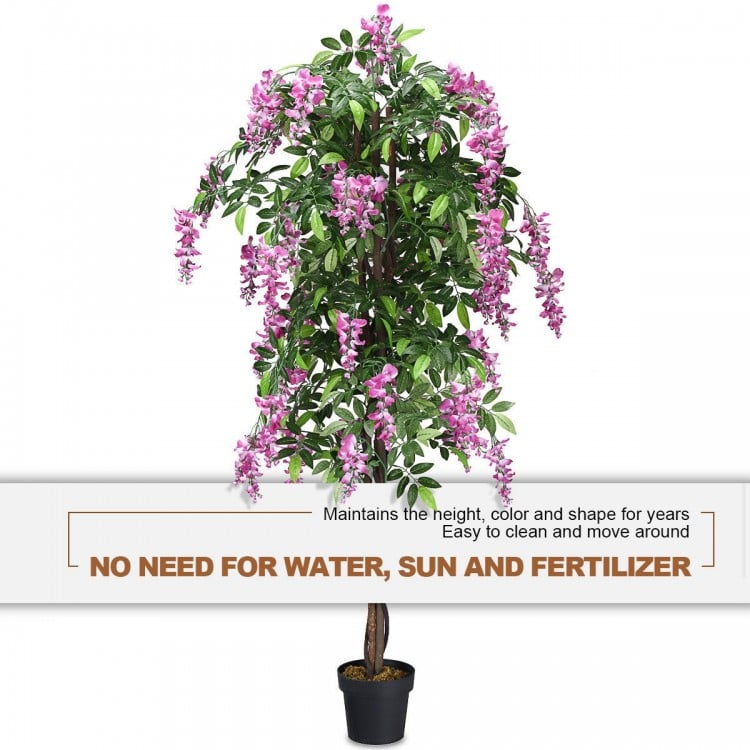 6-feet artificial wisteria tree with pink flowers, easy to maintain, perfect for indoor or outdoor decoration.