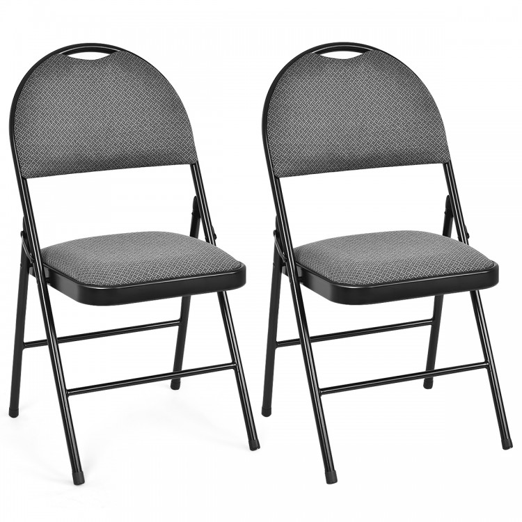 Set of 2 padded folding office chairs with ergonomic backrest, featuring a space-saving design and anti-skid foot pads.