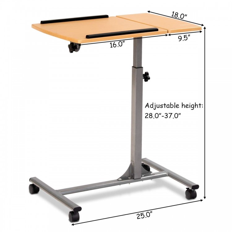 Adjustable laptop desk with wheels, featuring a durable iron and MDF frame, perfect for comfortable writing and typing.