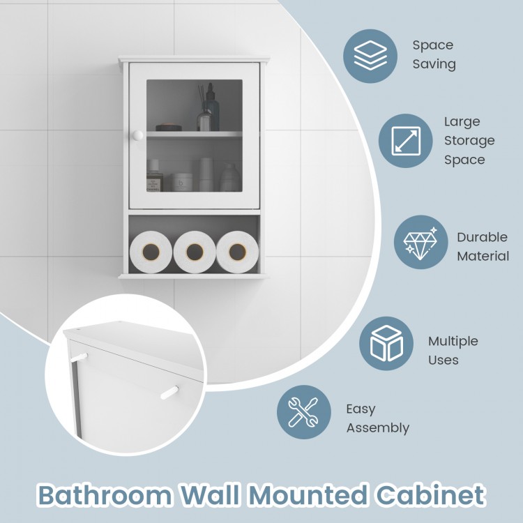 Bathroom wall-mounted cabinet in white with adjustable shelves, offering large storage space for bathrooms or kitchens.
