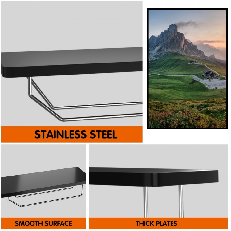 Black stainless steel wall mount wine rack with smooth surface, thick plates, and stylish design for home decor.