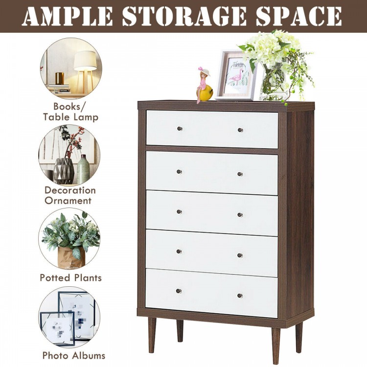 Antique-style free-standing dresser featuring stylish antique handles and a combination of walnut and white finishes.