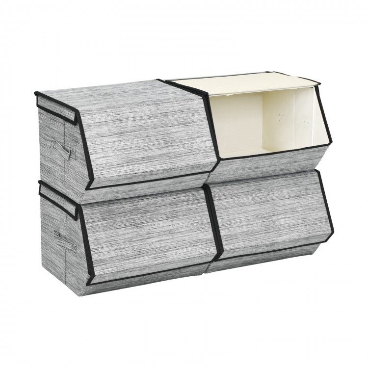 Set of 4 Stackable Storage Bins Stackable Cubes with Lid - Gallery View 1 of 14