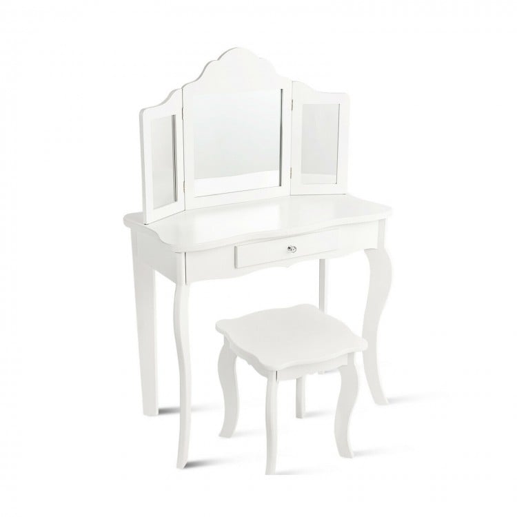 Kids Dressing Vanity Set with 3Folding Mirror and Stool - Gallery View 1 of 11