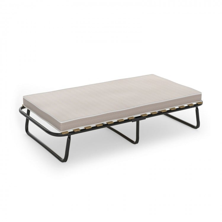 Twin size folding guest bed with memory foam mattress, sturdy steel frame, ideal for easy storage and transportation.