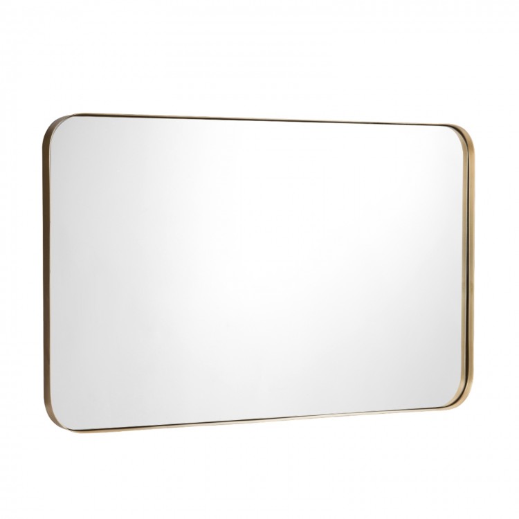 32x20 inch wall-mounted mirror featuring a sleek golden metal frame, designed for versatile placement in any home decor.