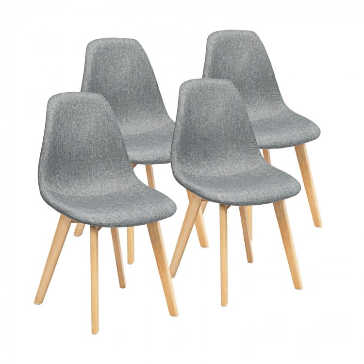 Set of 4 modern dining chairs with fabric cushion seats and solid wood legs, perfect for dining rooms and lounges.