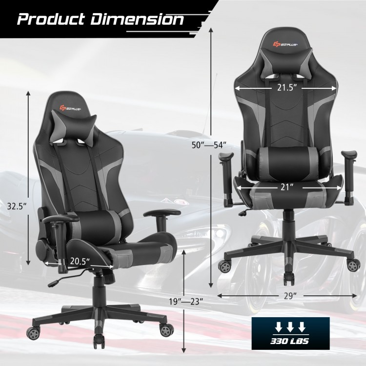 Reclining swivel gaming chair in gray with adjustable backrest, lumbar support, and 360-degree swivel for ultimate.