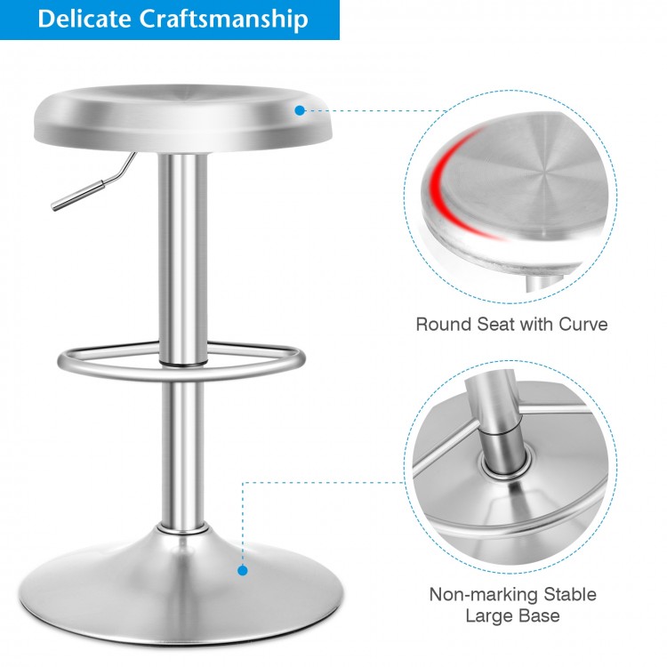 Modern swivel adjustable height bar stool with stainless steel seat and footrest, perfect for kitchen or pub dining.