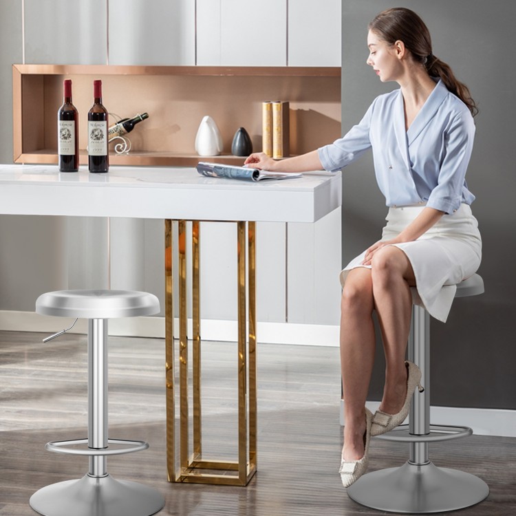 Stylish backless bar stool featuring an adjustable stainless steel seat and sleek design, perfect for modern dining.