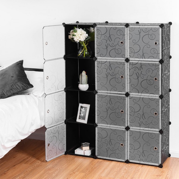 12-cube portable closet storage organizer in floral pattern, made of durable PP material, ideal for organizing clothes.