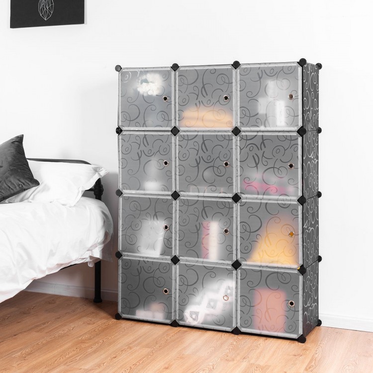 12-cube portable closet storage organizer made of durable PP material, featuring a floral pattern for versatile use.
