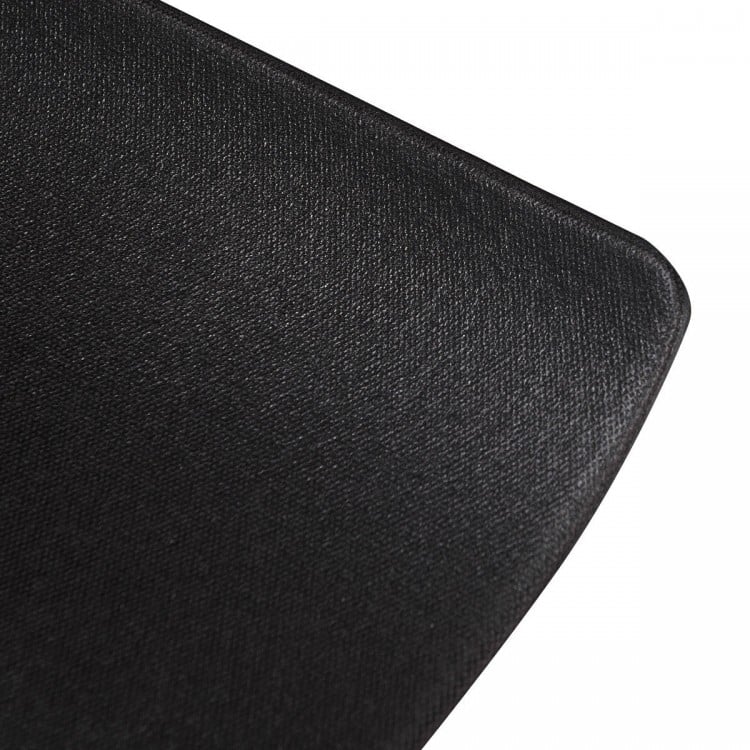 Close-up of the textured black PVC surface of a 47 x 24 x 0.3-inch equipment mat for gym and home use.