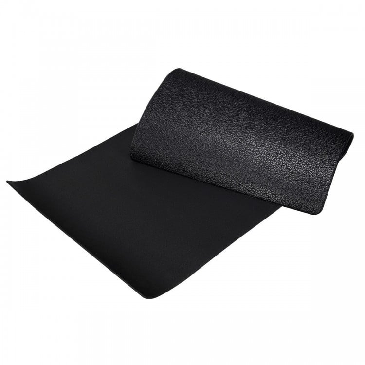 Thick 0.5" PVC equipment mat in black, ideal for gym use, protects floors and reduces noise from fitness equipment.