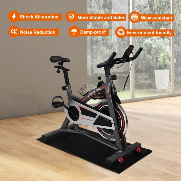 Durable 0.5" thick PVC equipment mat, 47 x 24 inches, designed for stationary bikes and gym use, reduces noise and.