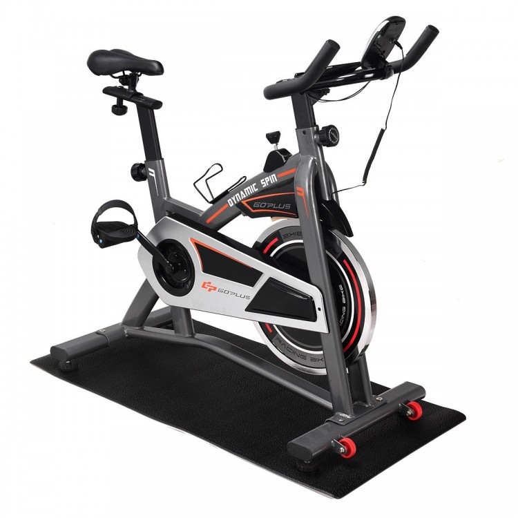 Durable 0.5" thick PVC equipment mat, 47 x 24 inches, ideal for stationary bikes and gym use, reduces noise and.