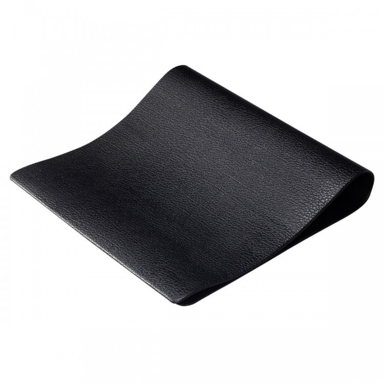 Black 0.5" thick PVC equipment mat, 47 x 24 inches, ideal for home gym use, protects floors and reduces noise.