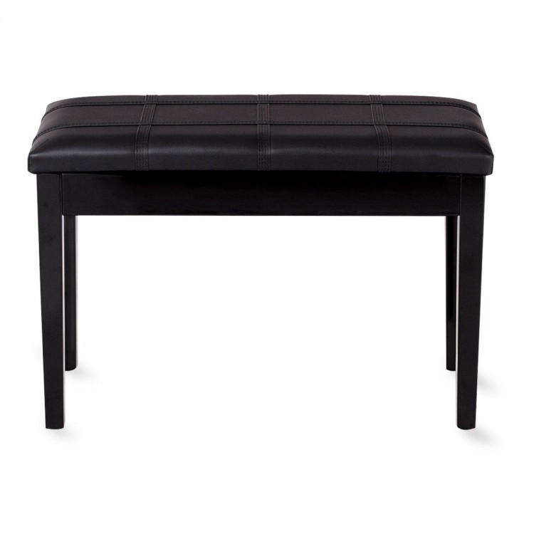 Front view of the Solid Wood PU Leather Piano Double Duet Keyboard Bench in black, featuring a padded seat for comfort.