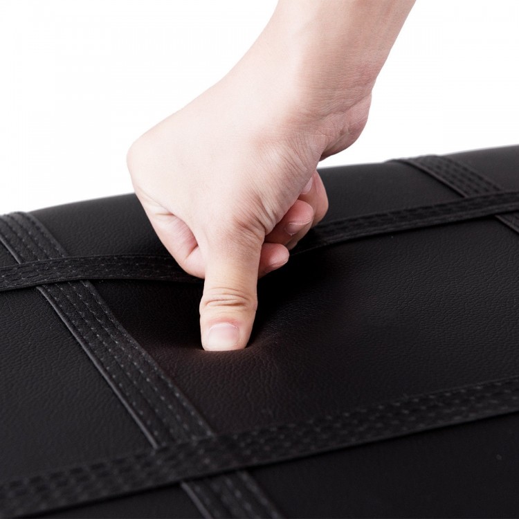 Close-up of the PU leather surface on the Solid Wood Piano Double Duet Keyboard Bench in black, showcasing its.