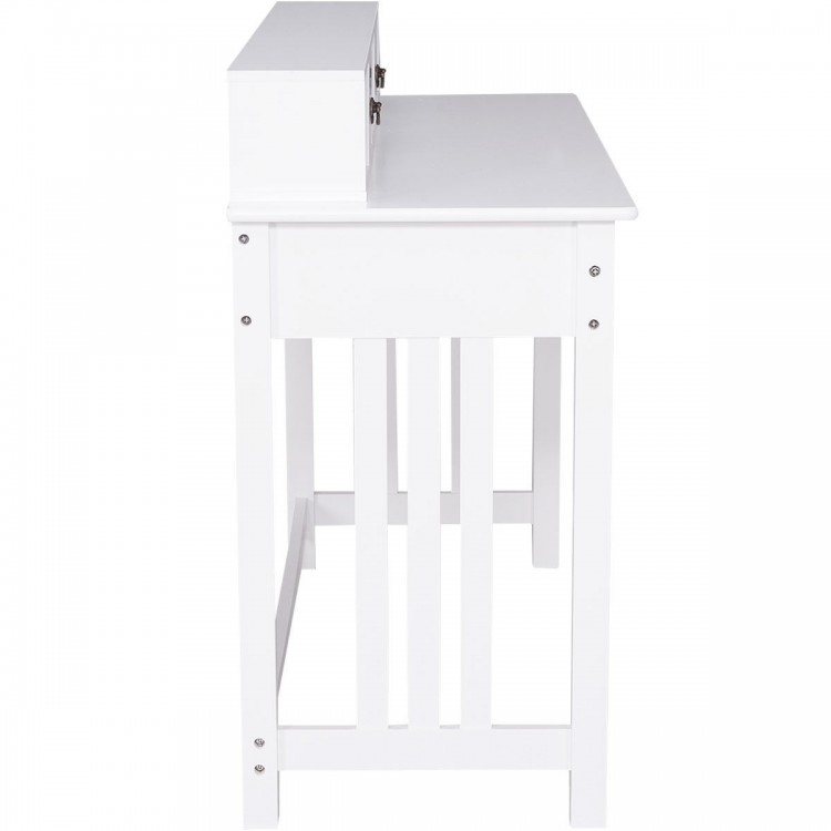 White Home Office Writing Mission Computer Desk with 4 drawers and floating organizer, ideal for a tidy workspace.