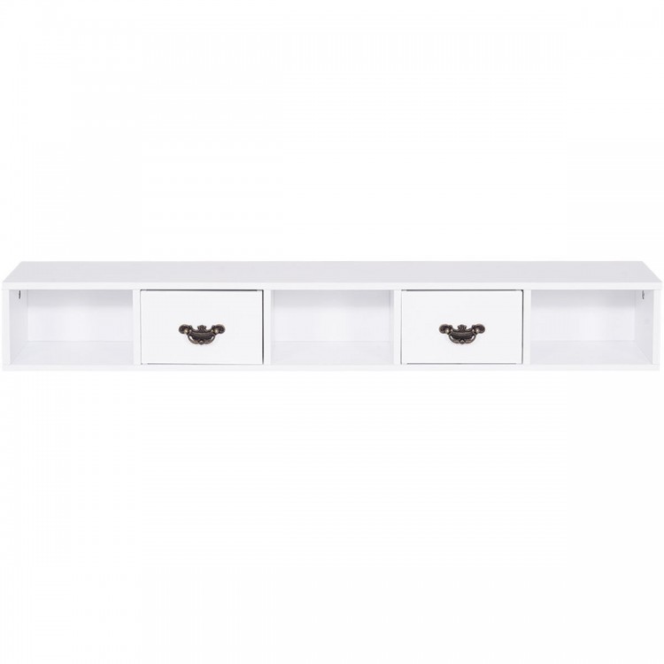 White Home Office Writing Desk with 4 drawers and floating organizer for efficient workspace organization.