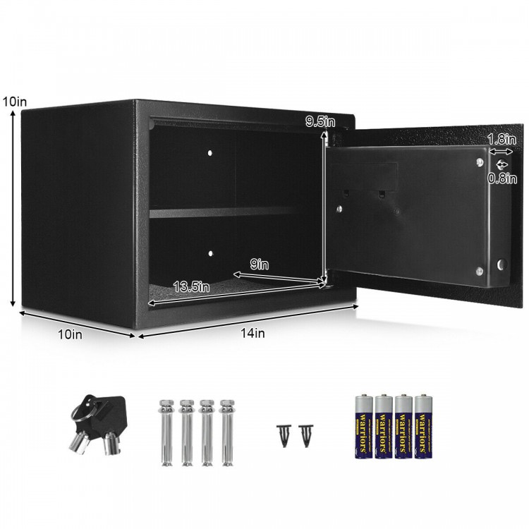 2-layer safe deposit box with digital keypad, solid steel construction, and soft carpeted floor for secure storage.