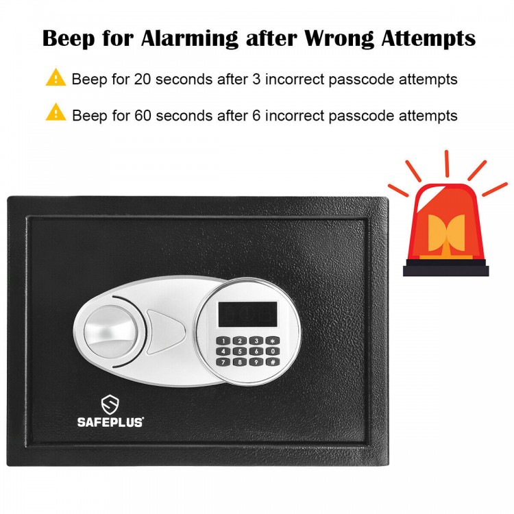 2-layer safe deposit box with digital keypad, durable steel construction, and smart sound alarm for enhanced security.