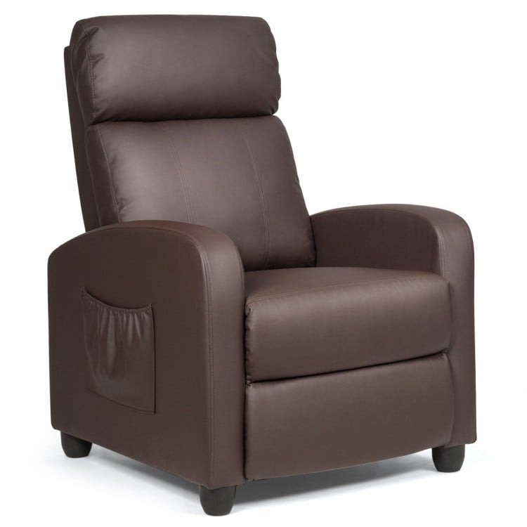 Brown recliner sofa wingback chair showcasing a soft cushion, wide armrests, and stable construction for optimal.