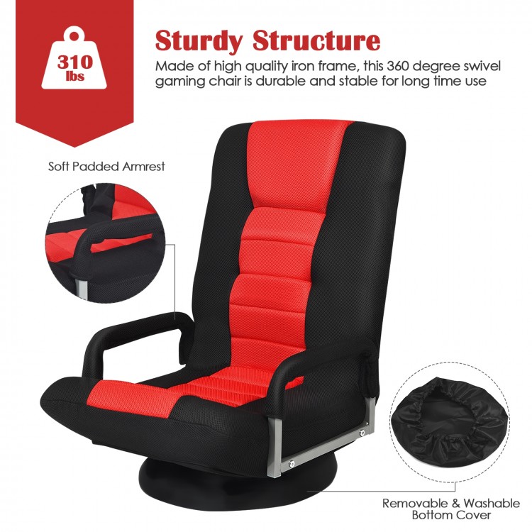 360-degree swivel gaming floor chair in red with adjustable backrest, ergonomic design, and sturdy iron frame for.