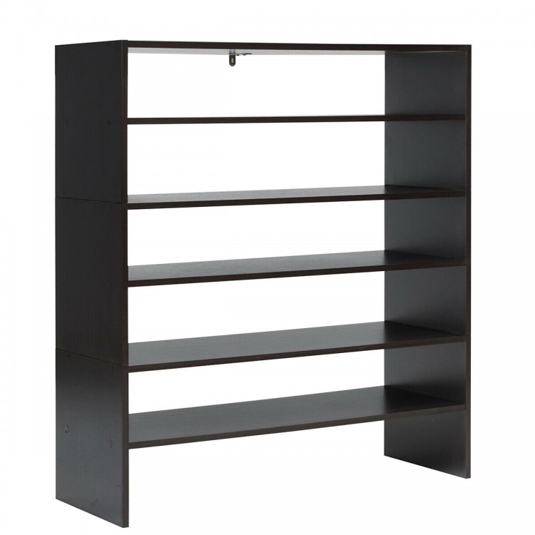 Brown multi-shape shoe rack with a simple design, providing ample storage space for shoes in home or office settings.